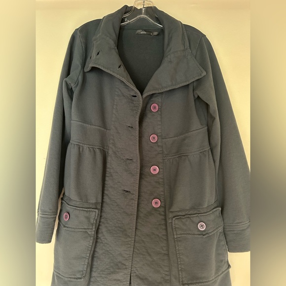 prAna Breathe Sylvie Jacket Gray Pea Coat w/ Purple Buttons (Size Small) - Picture 9 of 16